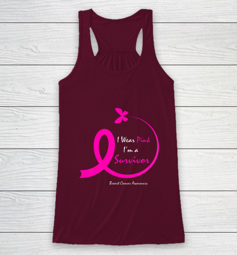 Womens Butterfly I Wear Pink I m A Survivor Breast Cancer Awareness Racerback Tank 2