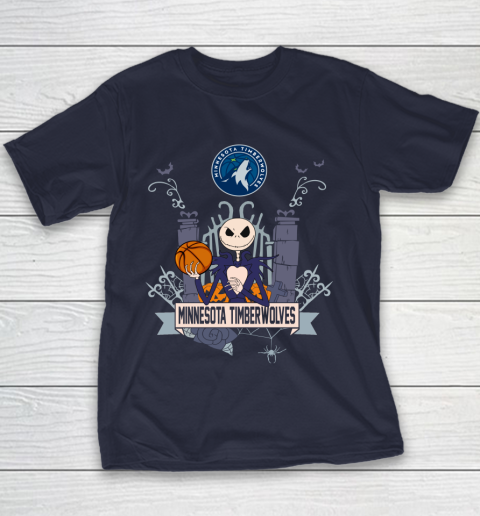 NBA Minnesota Timberwolves Basketball Jack Skellington Halloween Youth T-Shirt 2