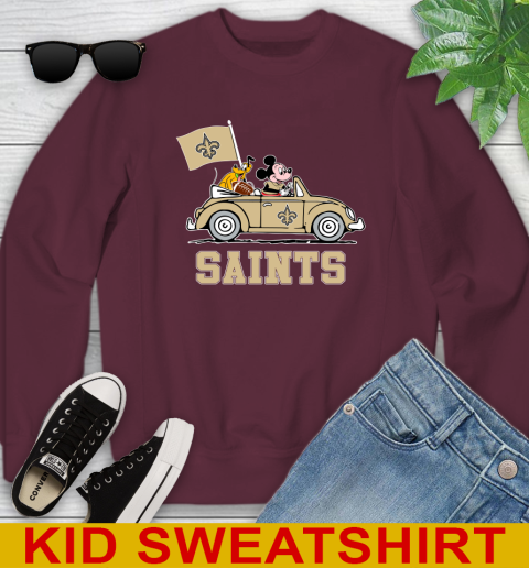 NFL Football New Orleans Saints Pluto Mickey Driving Disney Shirt Youth Sweatshirt 5