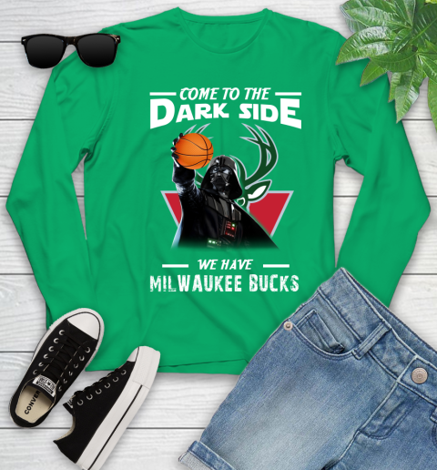NBA Come To The Dark Side We Have Milwaukee Bucks Star Wars Darth Vader Basketball Youth Long Sleeve 7