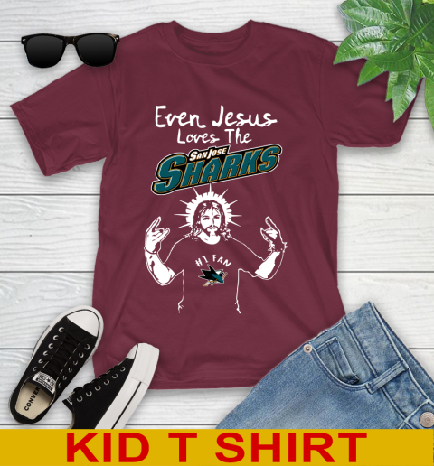 San Jose Sharks NHL Hockey Even Jesus Loves The Sharks Shirt Youth T-Shirt 5