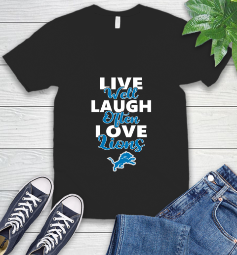 NFL Football Detroit Lions Live Well Laugh Often Love Shirt V-Neck T-Shirt