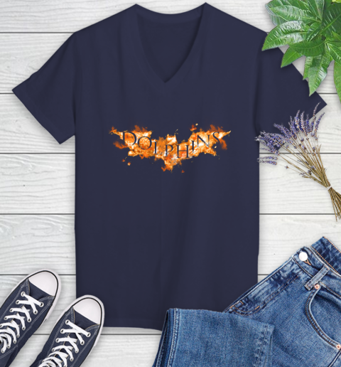 NFL Miami Dolphins Batman Logo DC Football Sports Shirt Women's V-Neck T-Shirt 12