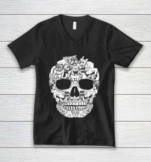 English Bulldog Dog Skull Halloween Costumes Gift T Shirt.R8SETVUZC8 V-Neck T-Shirt
