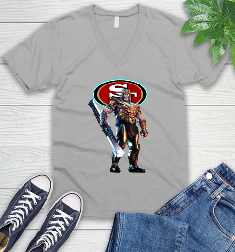NFL Thanos Gauntlet Avengers Endgame Football San Francisco 49ers V-Neck T-Shirt 4