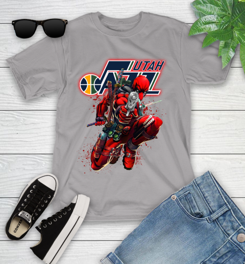 NBA Deadpool Marvel Comics Sports Basketball Utah Jazz Youth T-Shirt 4