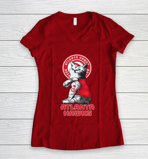 NBA Basketball My Cat Loves Atlanta Hawks Women's V-Neck T-Shirt 8