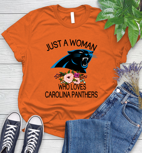 NFL Just A Woman Who Loves Carolina Panthers Football Sports Women's T-Shirt 2