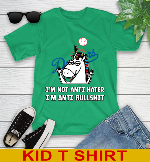 Los Angeles Dodgers MLB Baseball Unicorn I'm Not Anti Hater I'm Anti Bullshit Youth T-Shirt 6