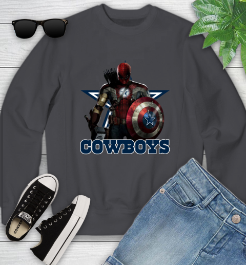 NFL Captain America Thor Spider Man Hawkeye Avengers Endgame Football Dallas Cowboys Youth Sweatshirt 6