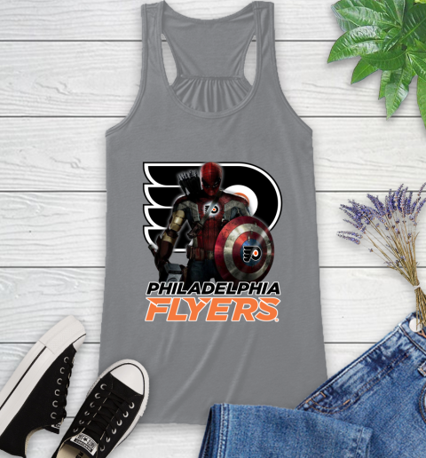 NHL Captain America Thor Spider Man Hawkeye Avengers Endgame Hockey Philadelphia Flyers Racerback Tank 5