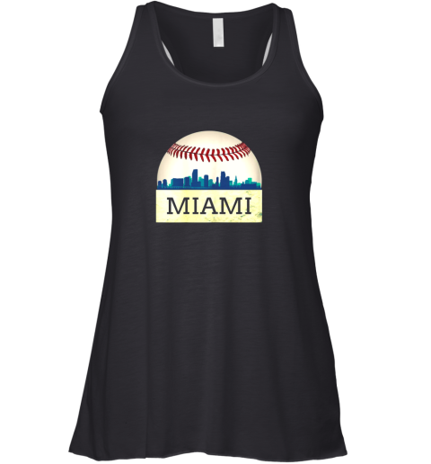 Miami Baseball Shirt Cool Marlin Skyline on Giant Ball Racerback Tank