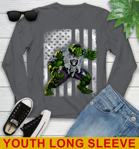 Oakland Raiders Hulk Marvel Avengers NFL Football American Flag Youth Long Sleeve 9