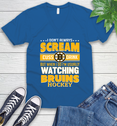 Boston Bruins NHL Hockey I Scream Cuss Drink When I'm Watching My Team V-Neck T-Shirt 5