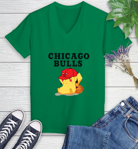 NBA Pikachu Basketball Sports Chicago Bulls Women's V-Neck T-Shirt 5