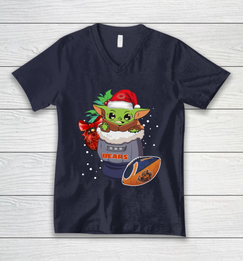 Chicago Bears Christmas Baby Yoda Star Wars Funny Happy NFL V-Neck T-Shirt 3