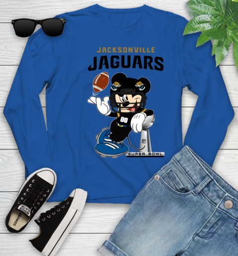 NFL Jacksonville Jaguars Mickey Mouse Disney Super Bowl Football T Shirt Youth Long Sleeve 21