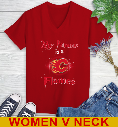 NHL Hockey Harry Potter My Patronus Is A Calgary Flames Women's V-Neck T-Shirt 11 NHL Hockey Harry Potter My Patronus Is A Calgary Flames Women's V-Neck T-Shirt - Image 11