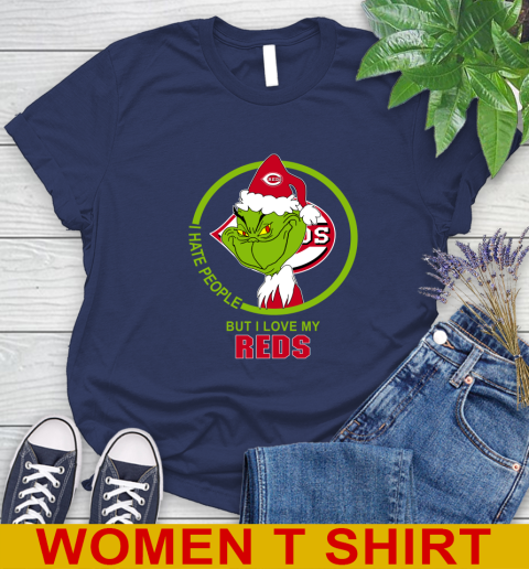 Cincinnati Reds MLB Christmas Grinch I Hate People But I Love My Favorite Baseball Team Women's T-Shirt 12