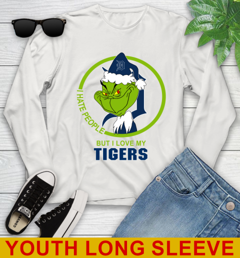 Detroit Tigers MLB Christmas Grinch I Hate People But I Love My Favorite Baseball Team Youth Long Sleeve 12