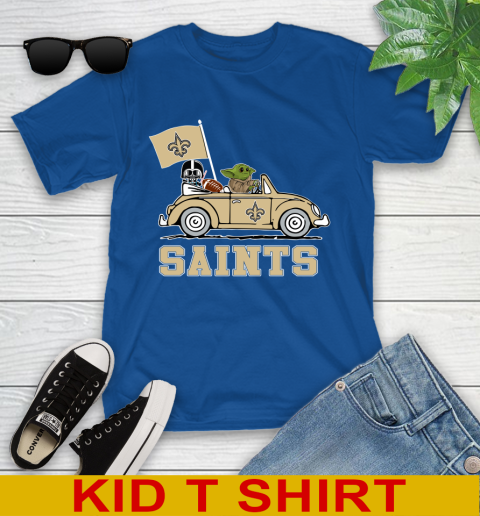 NFL Football New Orleans Saints Darth Vader Baby Yoda Driving Star Wars Shirt Youth T-Shirt 9