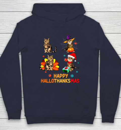 Cat Halloween Thanksgiving Christmas Happy Hallothanksmas Hoodie 2