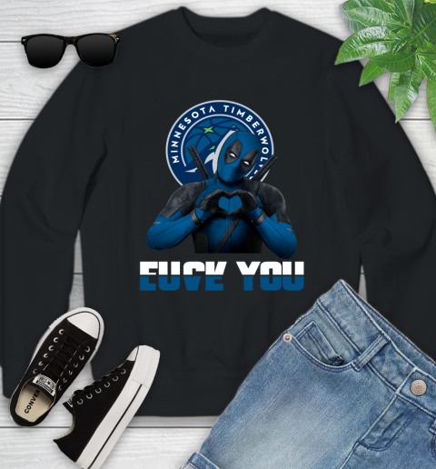 NBA Minnesota Timberwolves Deadpool Love You Fuck You Basketball Sports Youth Sweatshirt