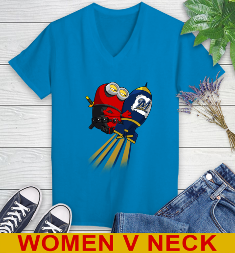 MLB Baseball Milwaukee Brewers Deadpool Minion Marvel Shirt Women's V-Neck T-Shirt 8 MLB Baseball Milwaukee Brewers Deadpool Minion Marvel Shirt Women's V-Neck T-Shirt - Image 8