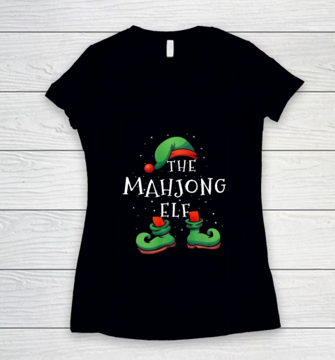 Mahjong Christmas Elf Group Matching Family Gift Women's V-Neck T-Shirt