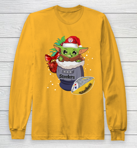Pittsburgh Steelers Christmas Baby Yoda Star Wars Funny Happy NFL Long Sleeve T-Shirt 3