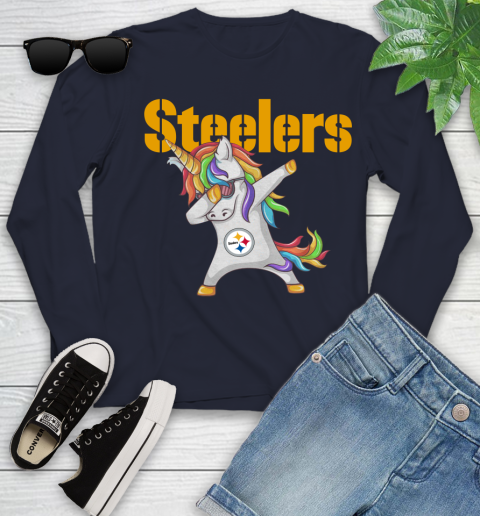 Pittsburgh Steelers NFL Football Funny Unicorn Dabbing Sports Youth Long Sleeve 3