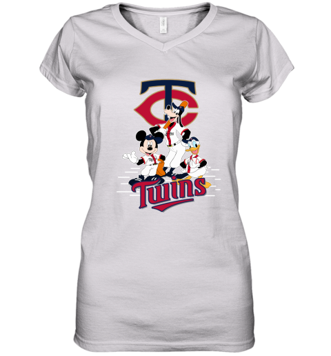 Minnesota Twins Mickey Donald And Goofy Baseball Women's V-Neck T-Shirt