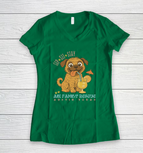 Sip Sit Stay AJK Family Rescue Austin Texas Women's V-Neck T-Shirt 3