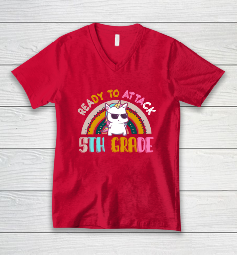Back to school shirt Ready To Attack 5th grade Unicorn V-Neck T-Shirt 6