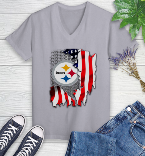Pittsburgh Steelers NFL Football American Flag Women's V-Neck T-Shirt 5 Pittsburgh Steelers NFL Football American Flag Women's V-Neck T-Shirt - Image 5