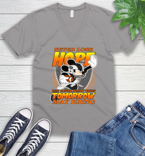 Oakland Raiders NFL Football Mickey Disney Never Lose Hope V-Neck T-Shirt 3
