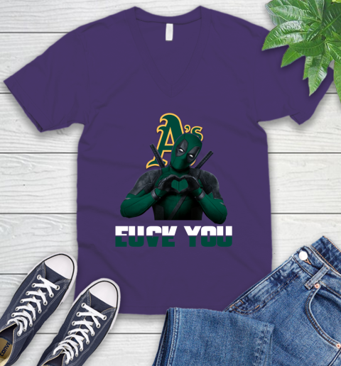 MLB Oakland Athletics Deadpool Love You Fuck You Baseball Sports V-Neck T-Shirt 9