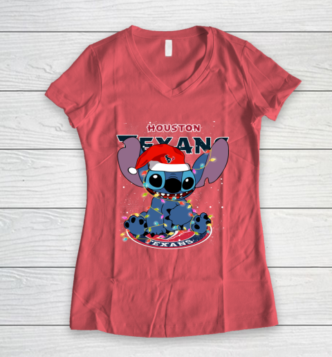 Houston Texans NFL Football noel stitch Christmas Women's V-Neck T-Shirt 3