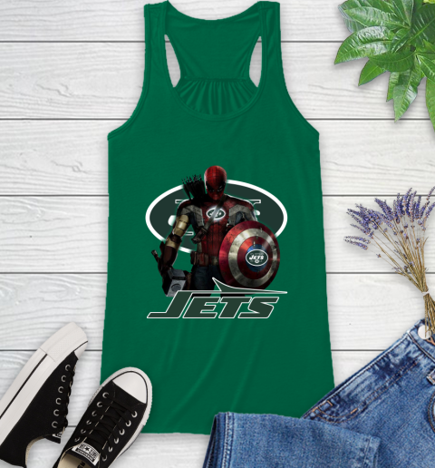 NFL Captain America Thor Spider Man Hawkeye Avengers Endgame Football New York Jets Racerback Tank 7
