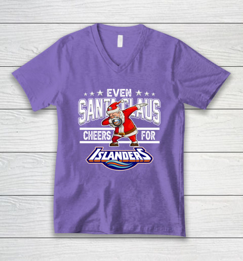 New York Islanders Even Santa Claus Cheers For Christmas NHL V-Neck T-Shirt 8