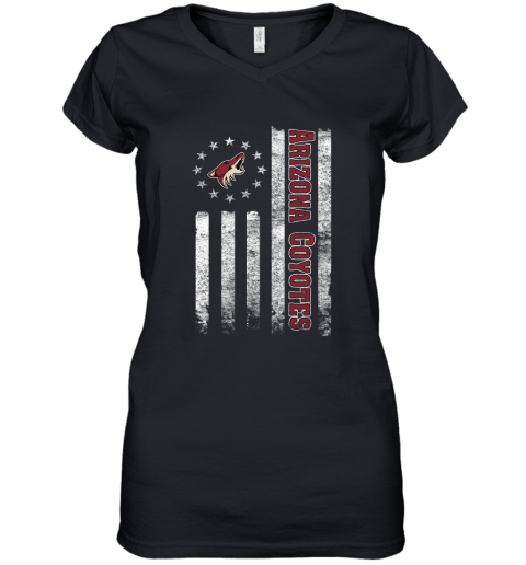 NHL American Flag Hockey Sports Arizona Coyotes Women's V-Neck T-Shirt