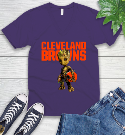 Cleveland Browns NFL Football Groot Marvel Guardians Of The Galaxy V-Neck T-Shirt 10