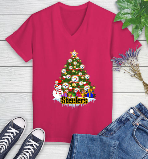 Pittsburgh Steelers Merry Christmas NFL Football Sports Women's V-Neck T-Shirt 9
