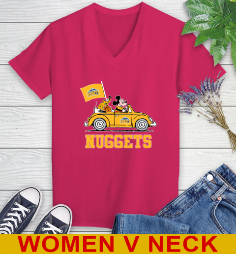 NBA Basketball Denver Nuggets Pluto Mickey Driving Disney Shirt Women's V-Neck T-Shirt 10