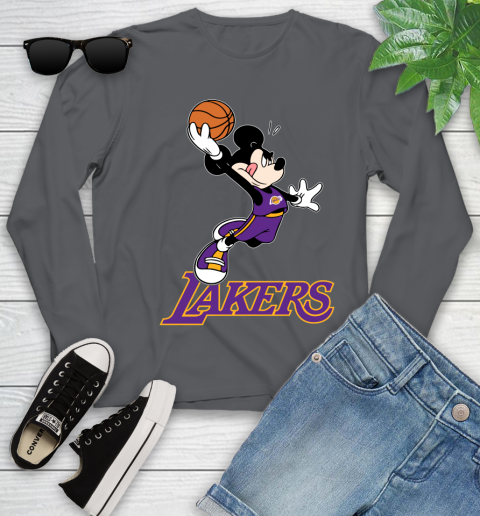 NBA Basketball Los Angeles Lakers Cheerful Mickey Mouse Shirt Youth Long Sleeve 8