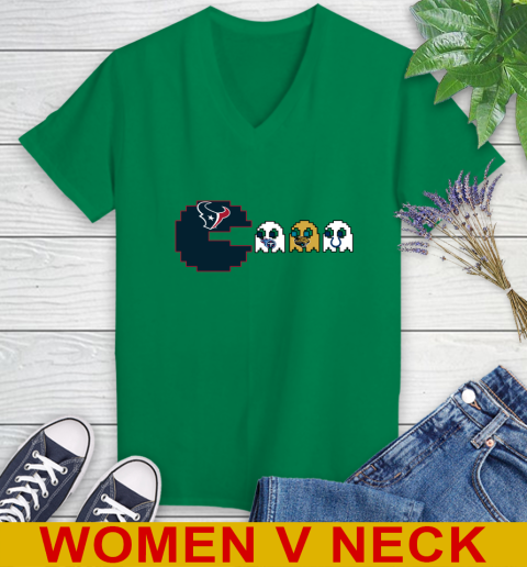 Houston Texans NFL Football Pac Man Champion Women's V-Neck T-Shirt 6
