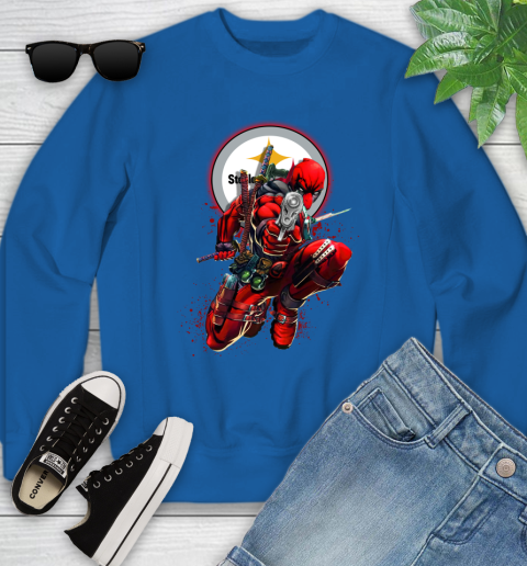 NFL Deadpool Marvel Comics Sports Football Pittsburgh Steelers Youth Sweatshirt 8