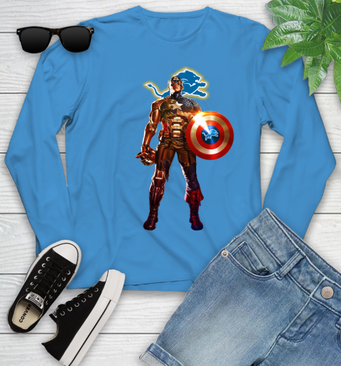 NFL Captain America Marvel Avengers Endgame Football Sports Detroit Lions Youth Long Sleeve 7