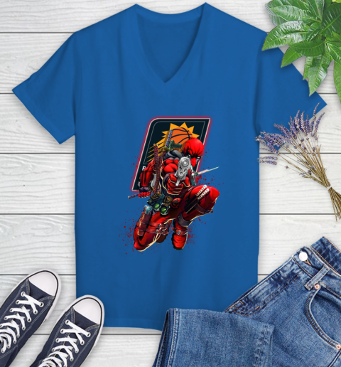 NBA Deadpool Marvel Comics Sports Basketball Phoenix Suns Women's V-Neck T-Shirt 10