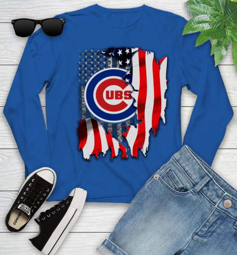 Chicago Cubs MLB Baseball American Flag Youth Long Sleeve 10